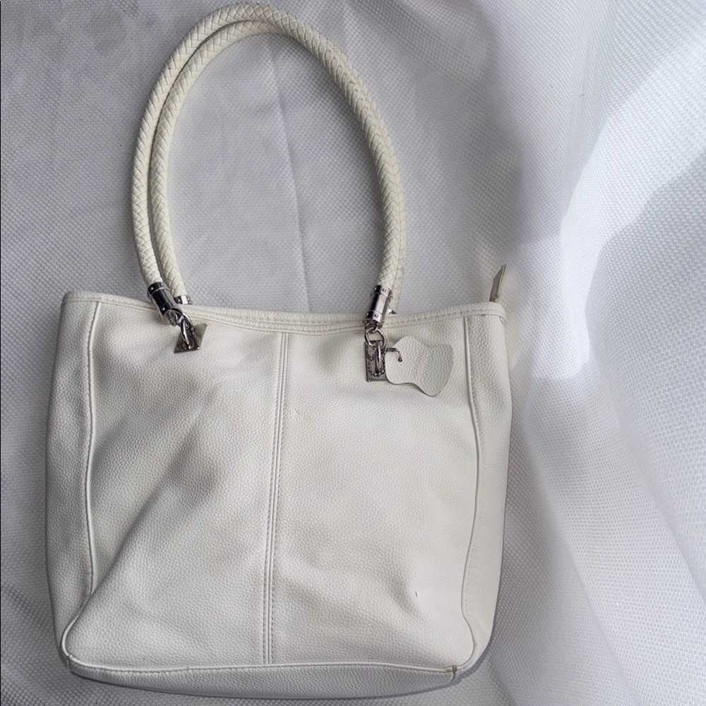 White Leather Tote Bag with Braided Straps